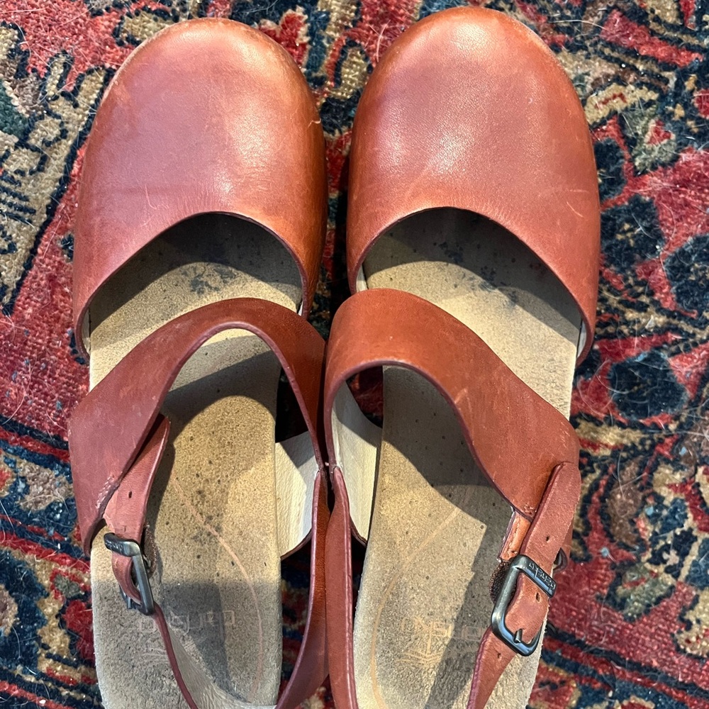 Dansko Orange/Brown Thea Leather Clog Heels 38/8 - Picture 4 of 9